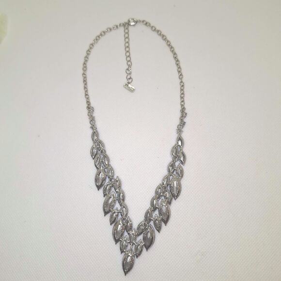 Blue/Pink Rhinestone Necklace/ Earring Set  Drop Earrings Silver Tone - Picture 2 of 6